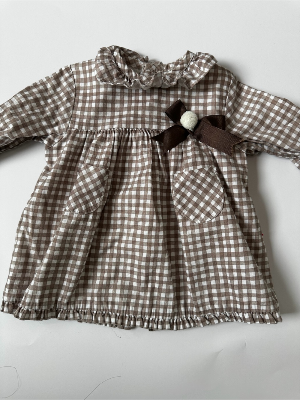 Gingham Strapless Bustier Top in Brown and White